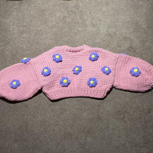 Chunky Knit Light Pink Daisy Cardigan - Picture 3 of 5